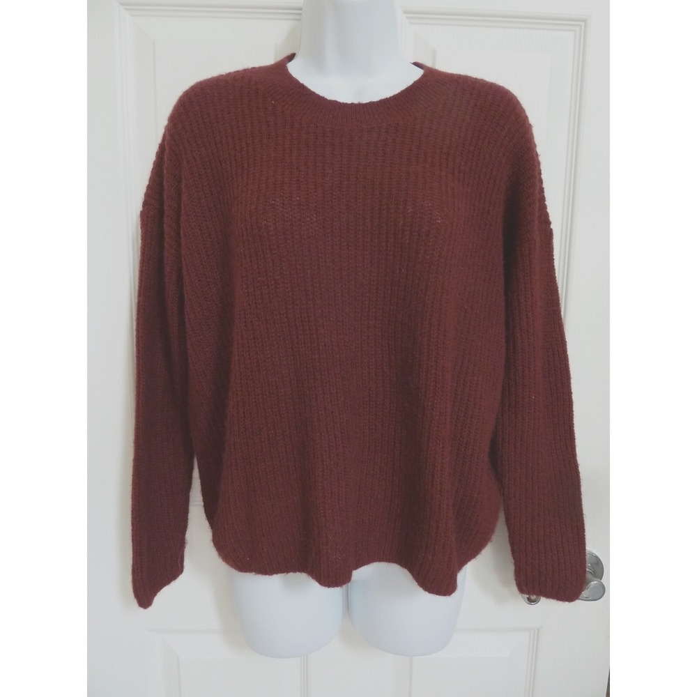 Madewell XS Oversized Alpaca Blend Sweater Cropped Maroon Ribbed Pullover